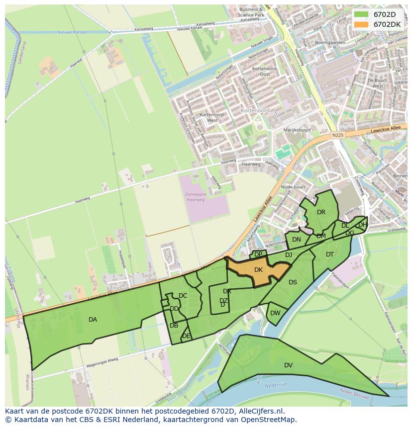 Afbeelding van het postcodegebied 6702 DK op de kaart.