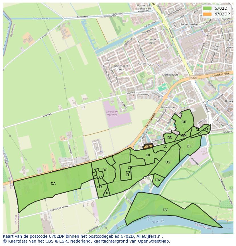 Afbeelding van het postcodegebied 6702 DP op de kaart.