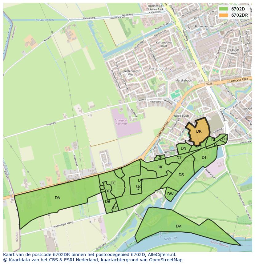 Afbeelding van het postcodegebied 6702 DR op de kaart.