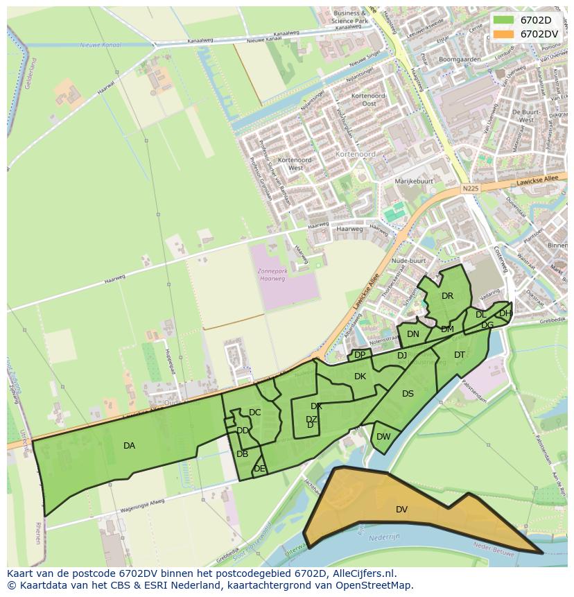 Afbeelding van het postcodegebied 6702 DV op de kaart.