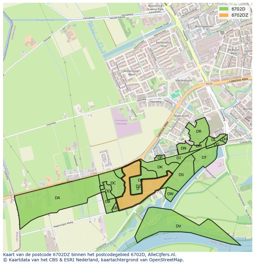 Afbeelding van het postcodegebied 6702 DZ op de kaart.