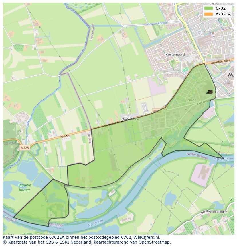 Afbeelding van het postcodegebied 6702 EA op de kaart.