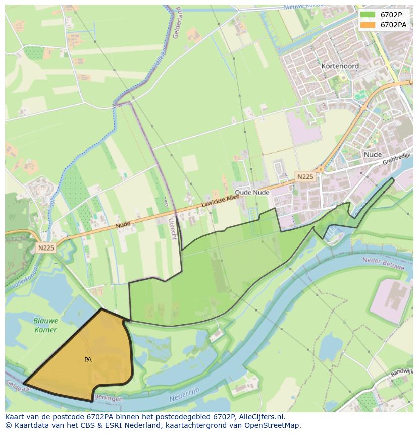 Afbeelding van het postcodegebied 6702 PA op de kaart.
