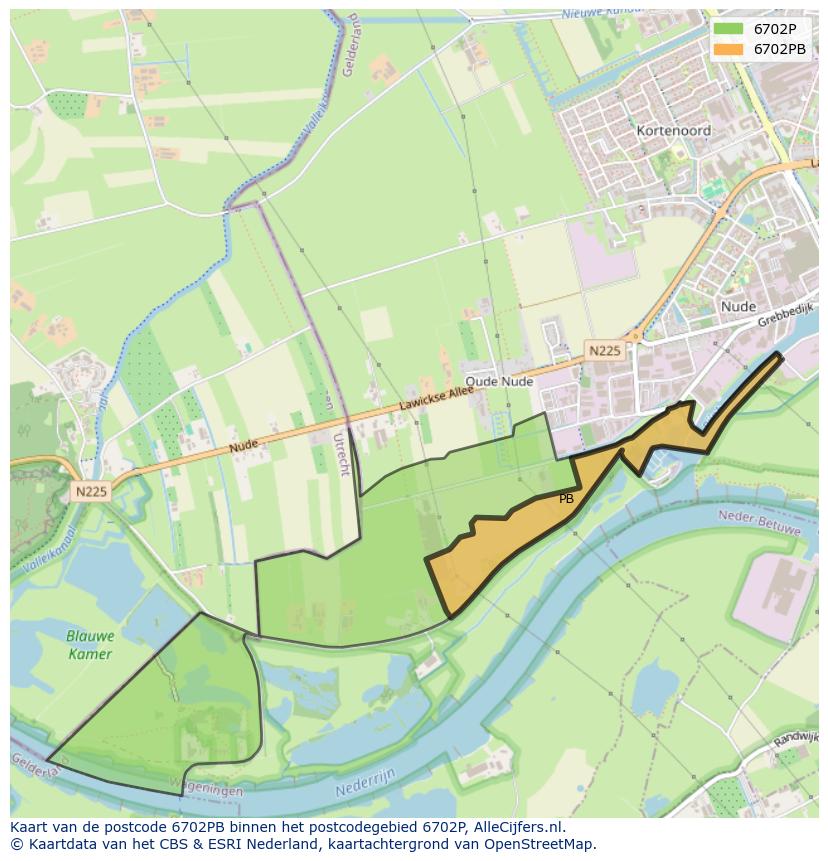 Afbeelding van het postcodegebied 6702 PB op de kaart.