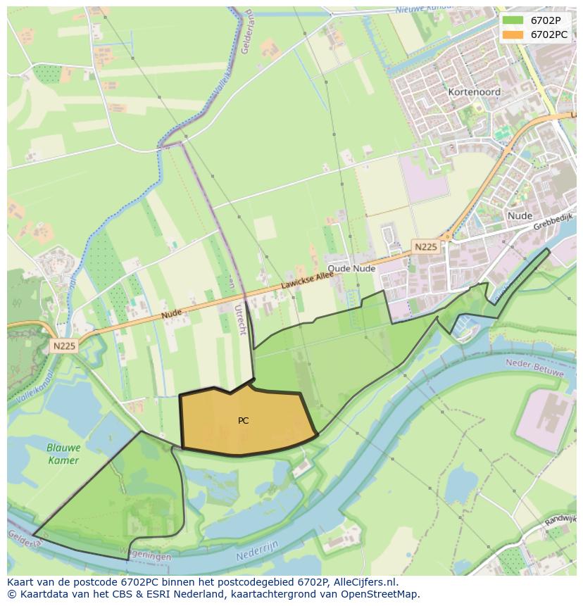 Afbeelding van het postcodegebied 6702 PC op de kaart.