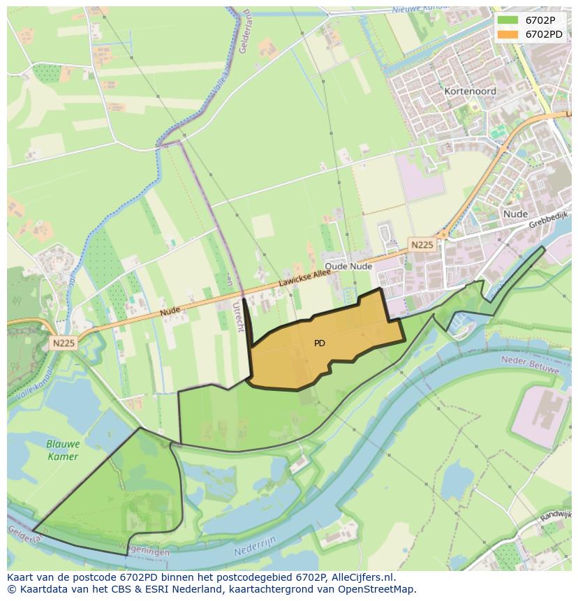 Afbeelding van het postcodegebied 6702 PD op de kaart.