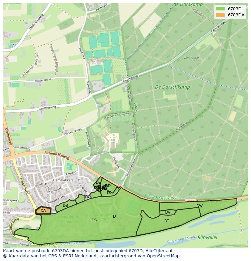 Afbeelding van het postcodegebied 6703 DA op de kaart.