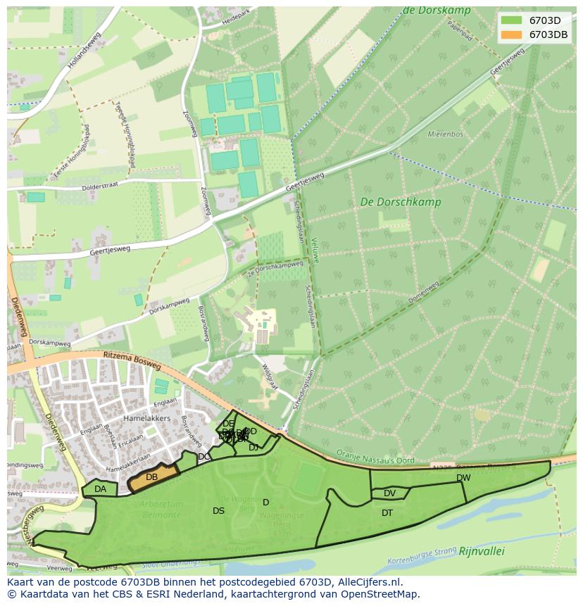 Afbeelding van het postcodegebied 6703 DB op de kaart.