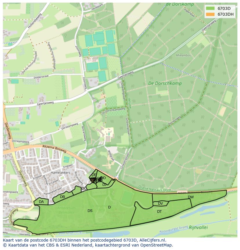 Afbeelding van het postcodegebied 6703 DH op de kaart.
