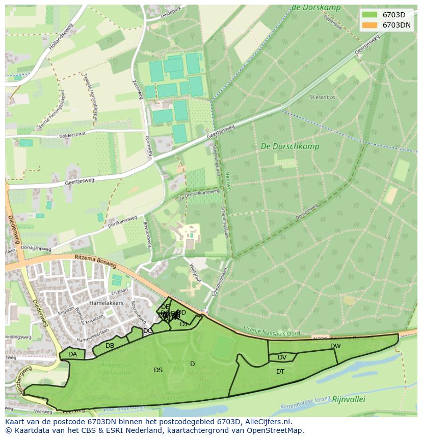 Afbeelding van het postcodegebied 6703 DN op de kaart.