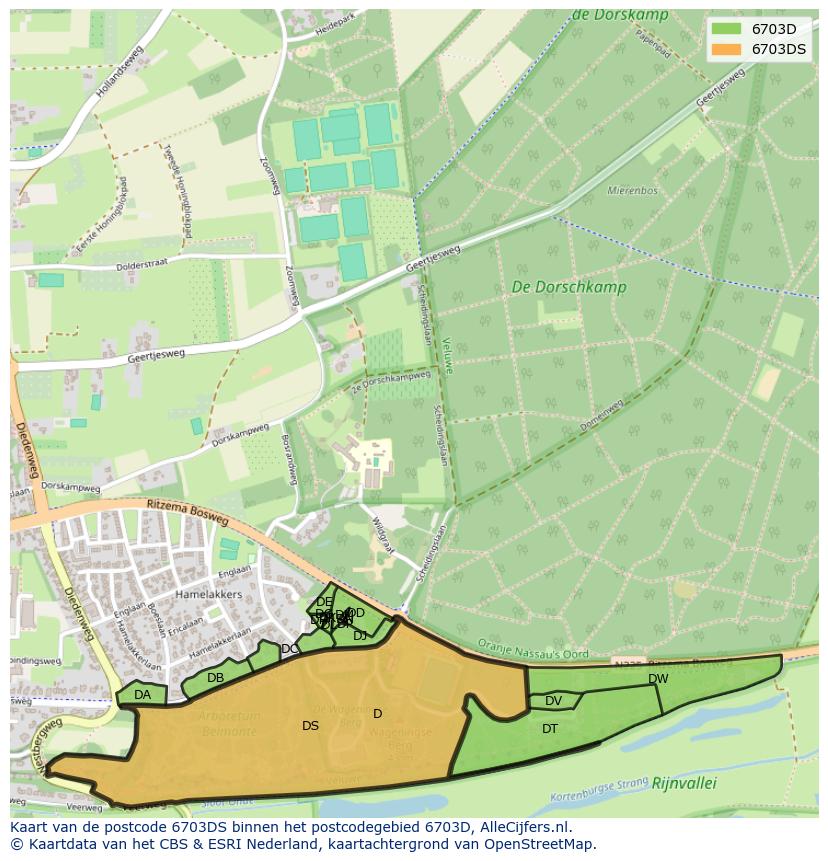 Afbeelding van het postcodegebied 6703 DS op de kaart.