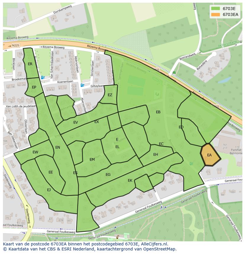 Afbeelding van het postcodegebied 6703 EA op de kaart.