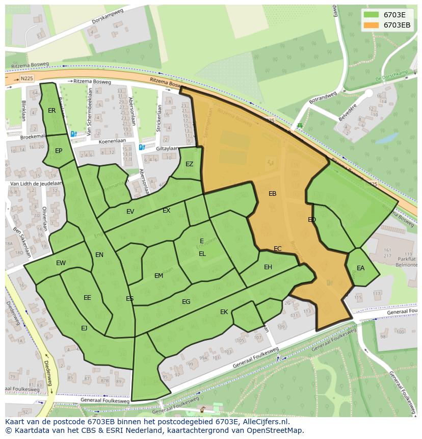 Afbeelding van het postcodegebied 6703 EB op de kaart.