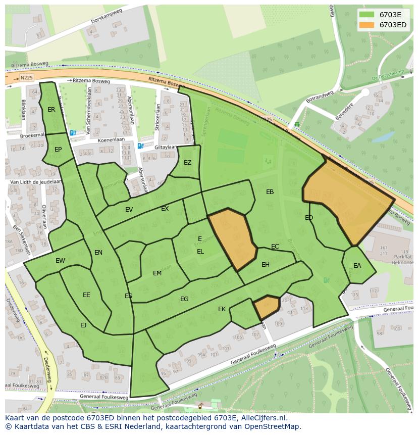 Afbeelding van het postcodegebied 6703 ED op de kaart.