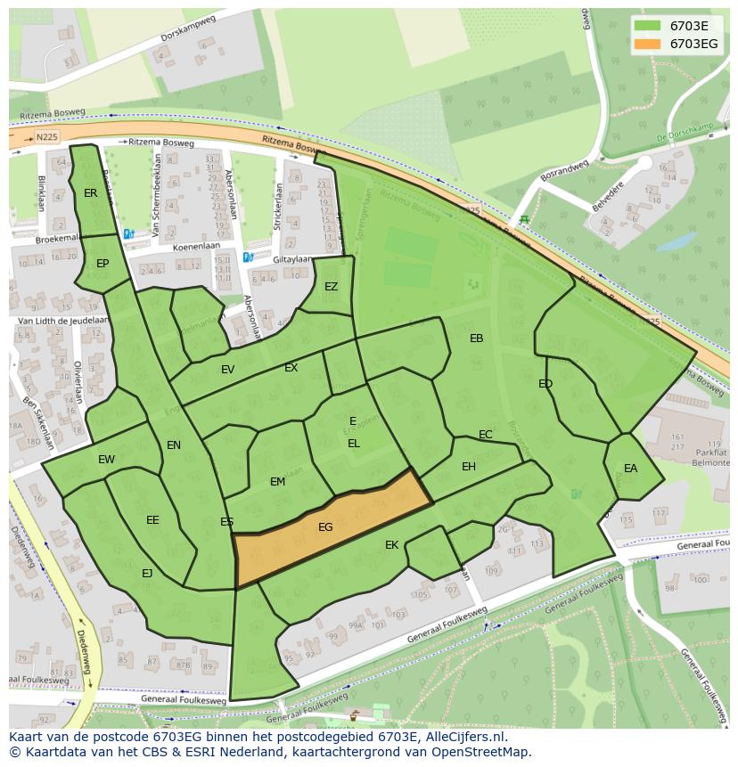 Afbeelding van het postcodegebied 6703 EG op de kaart.