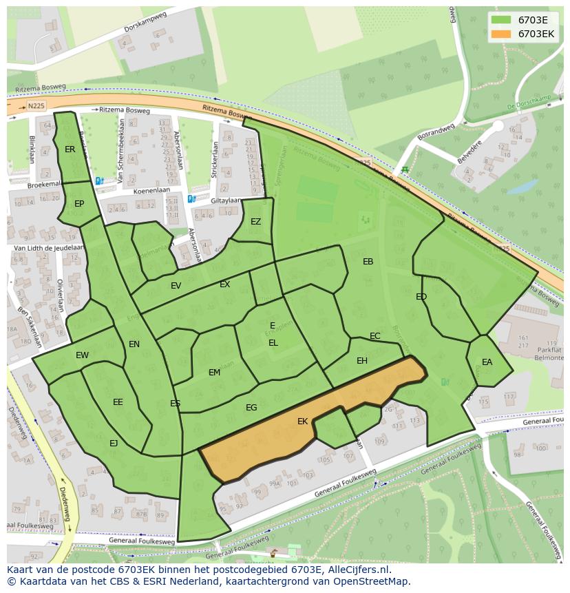 Afbeelding van het postcodegebied 6703 EK op de kaart.