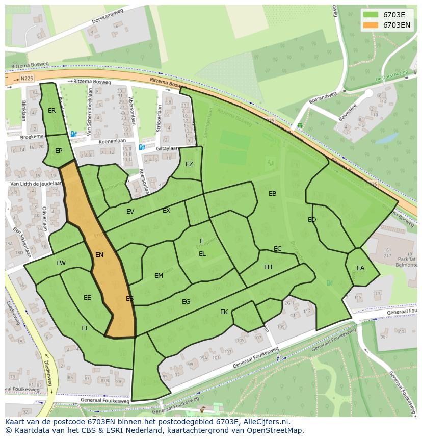 Afbeelding van het postcodegebied 6703 EN op de kaart.