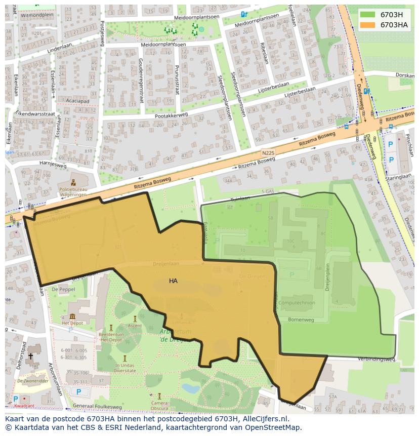 Afbeelding van het postcodegebied 6703 HA op de kaart.