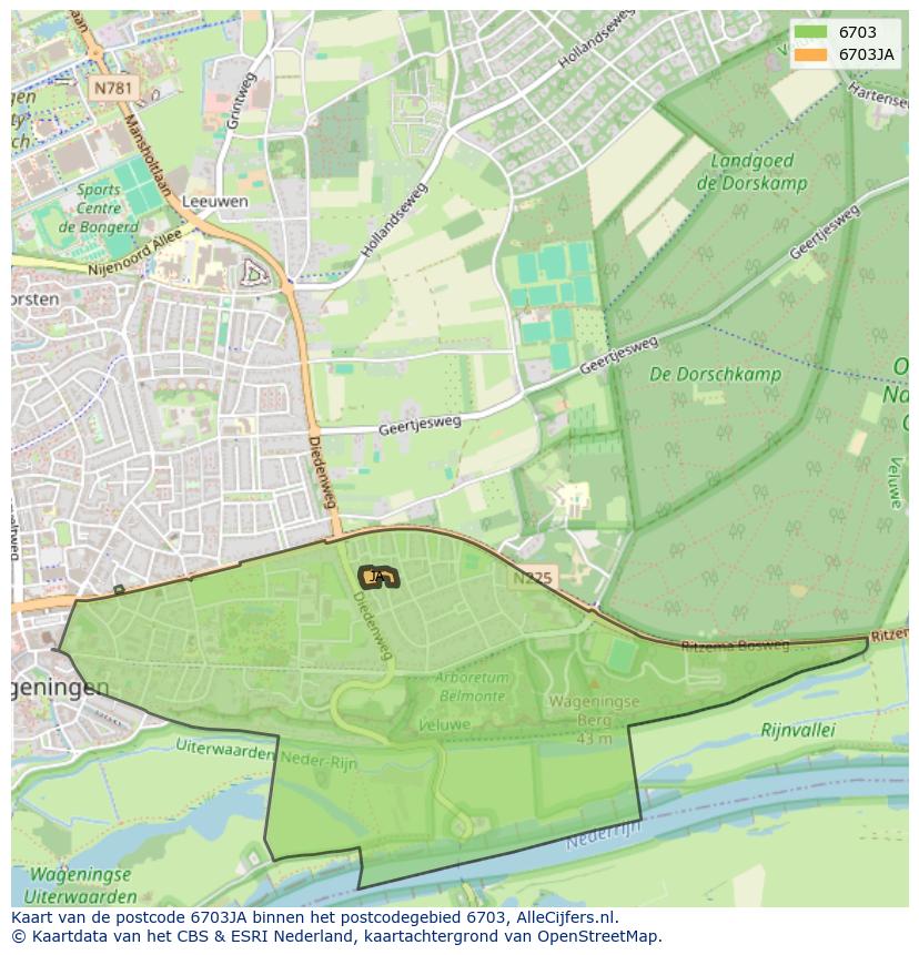 Afbeelding van het postcodegebied 6703 JA op de kaart.