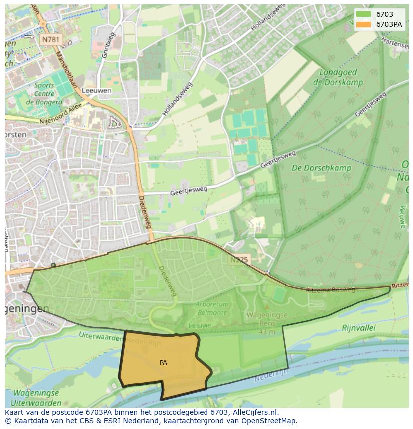 Afbeelding van het postcodegebied 6703 PA op de kaart.