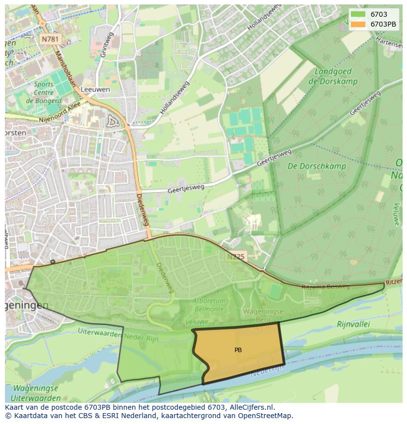 Afbeelding van het postcodegebied 6703 PB op de kaart.