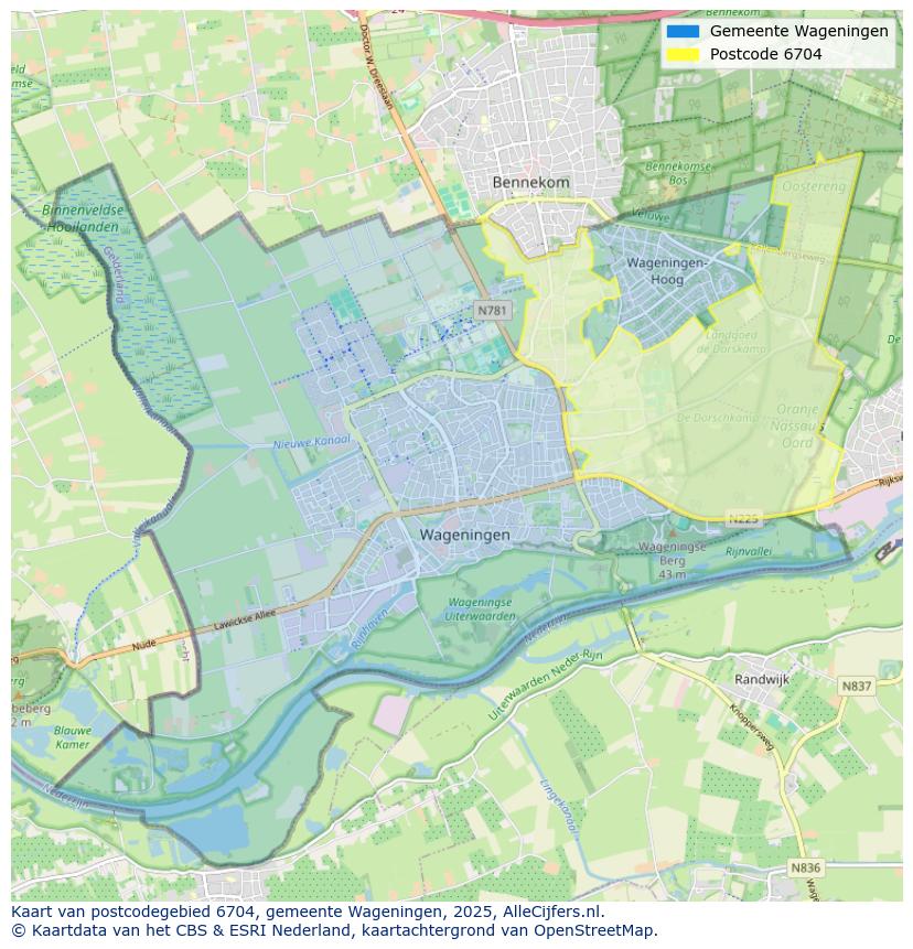 Afbeelding van het postcodegebied 6704 op de kaart.