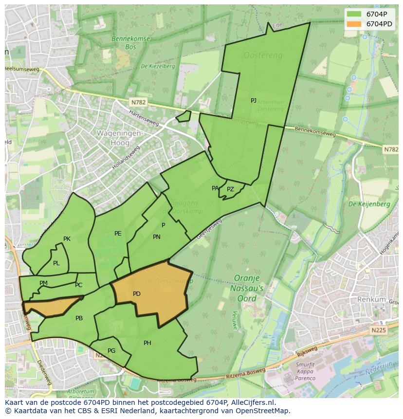 Afbeelding van het postcodegebied 6704 PD op de kaart.