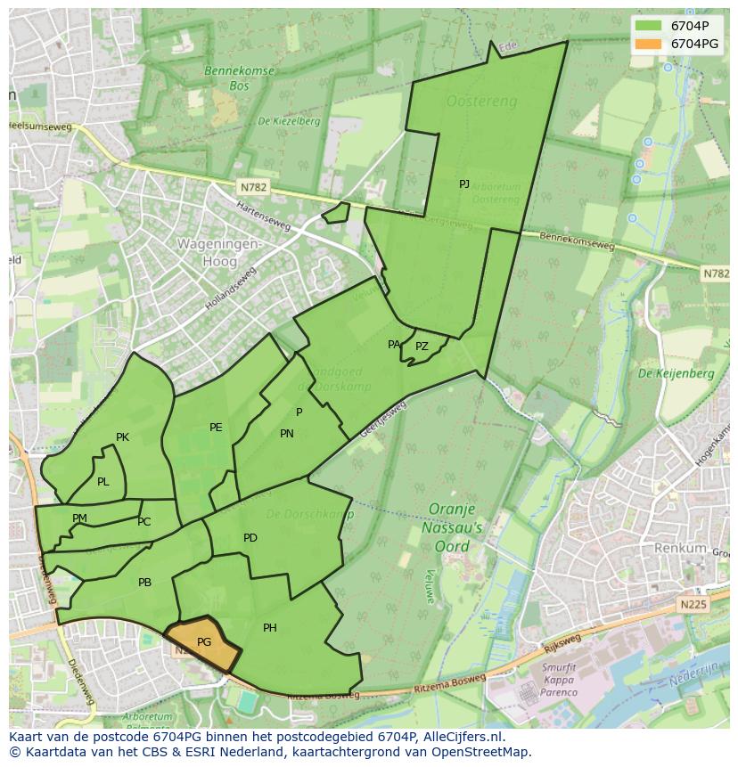 Afbeelding van het postcodegebied 6704 PG op de kaart.