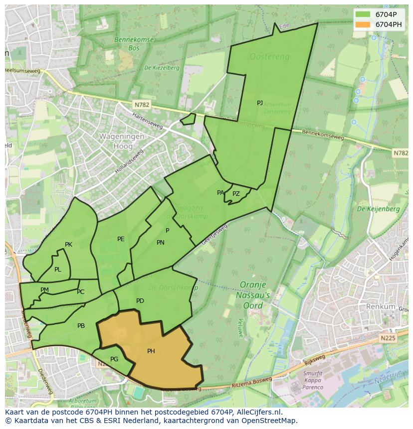 Afbeelding van het postcodegebied 6704 PH op de kaart.