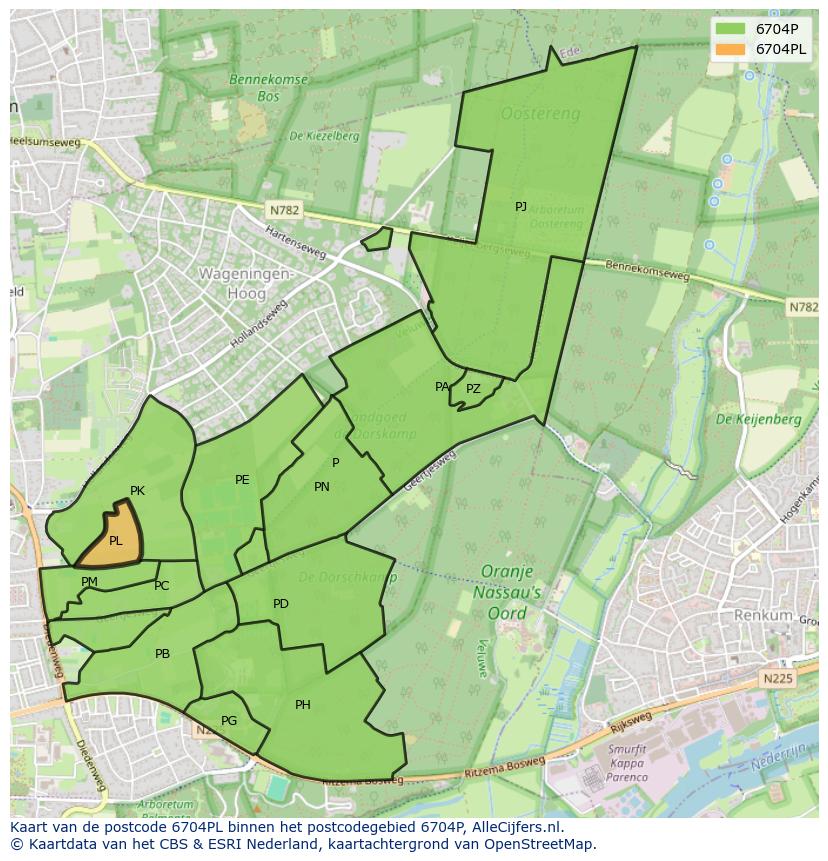 Afbeelding van het postcodegebied 6704 PL op de kaart.