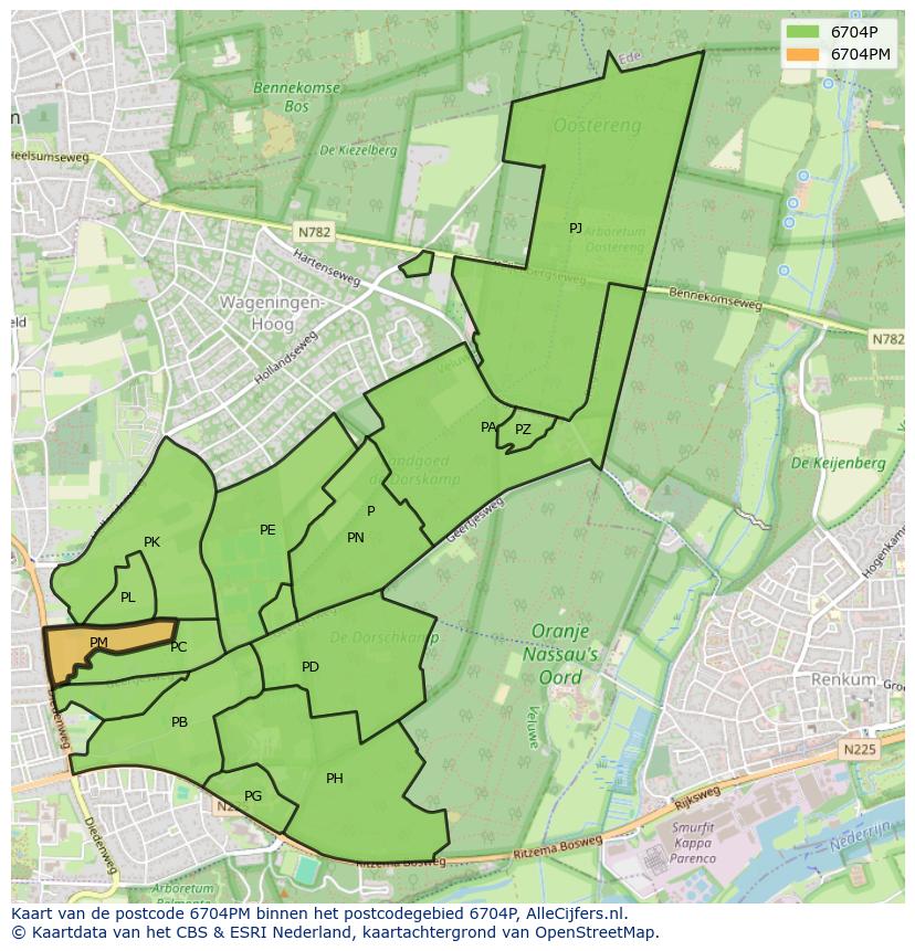 Afbeelding van het postcodegebied 6704 PM op de kaart.