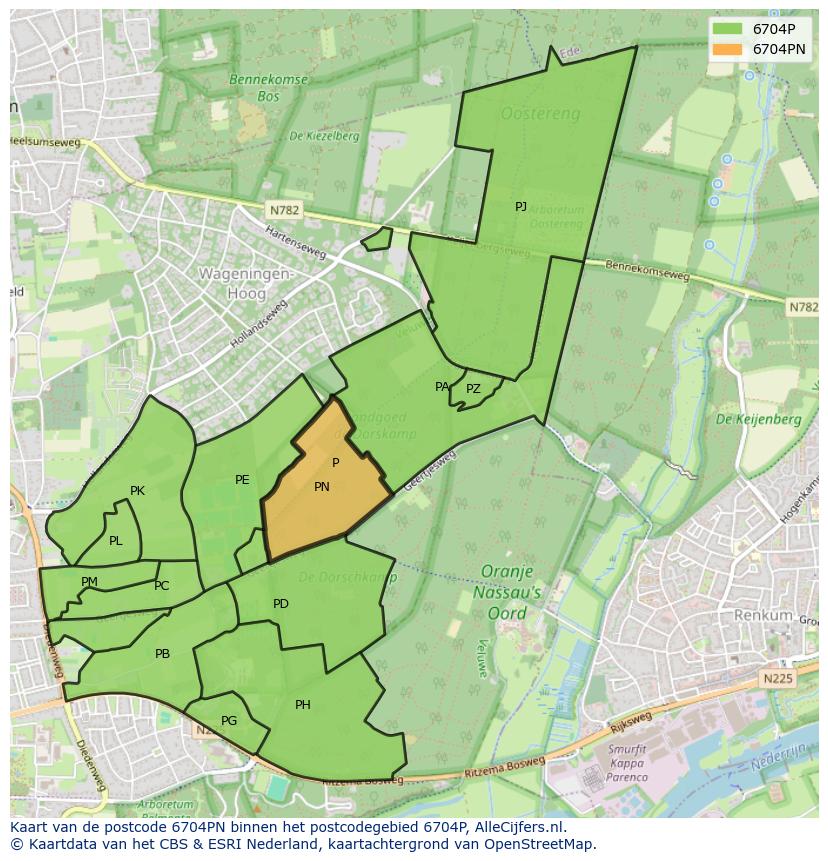Afbeelding van het postcodegebied 6704 PN op de kaart.