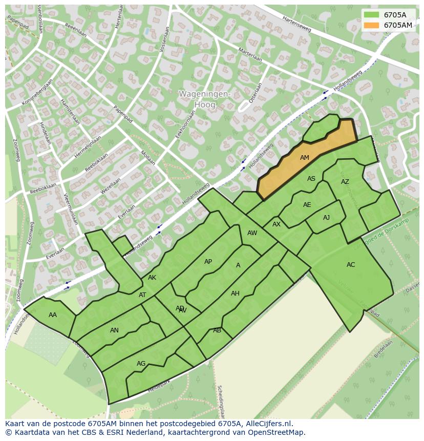 Afbeelding van het postcodegebied 6705 AM op de kaart.