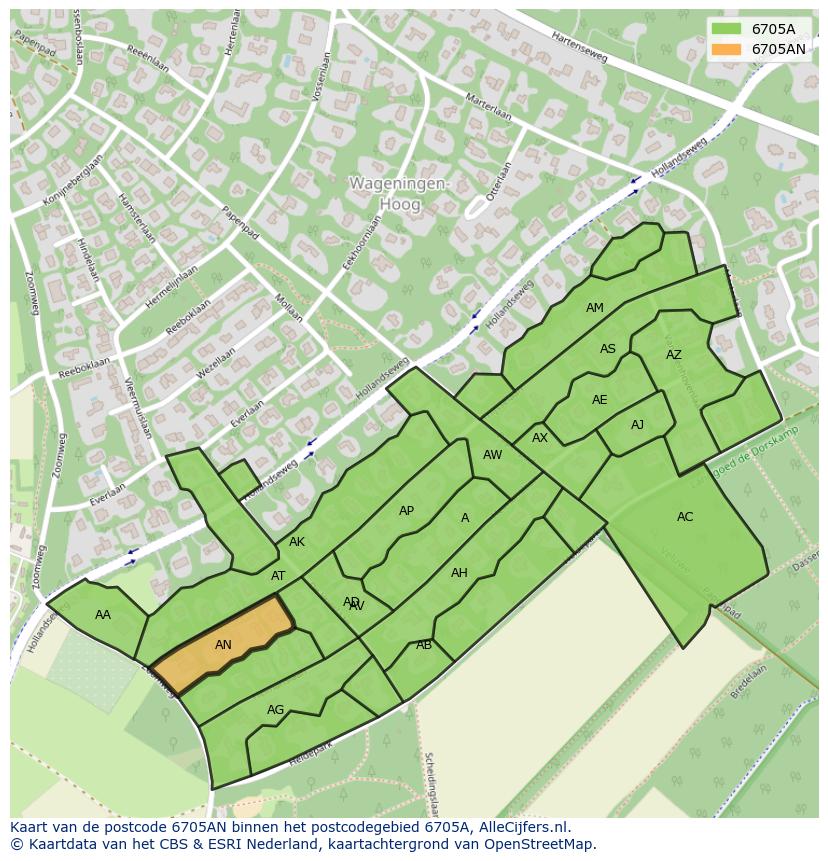 Afbeelding van het postcodegebied 6705 AN op de kaart.