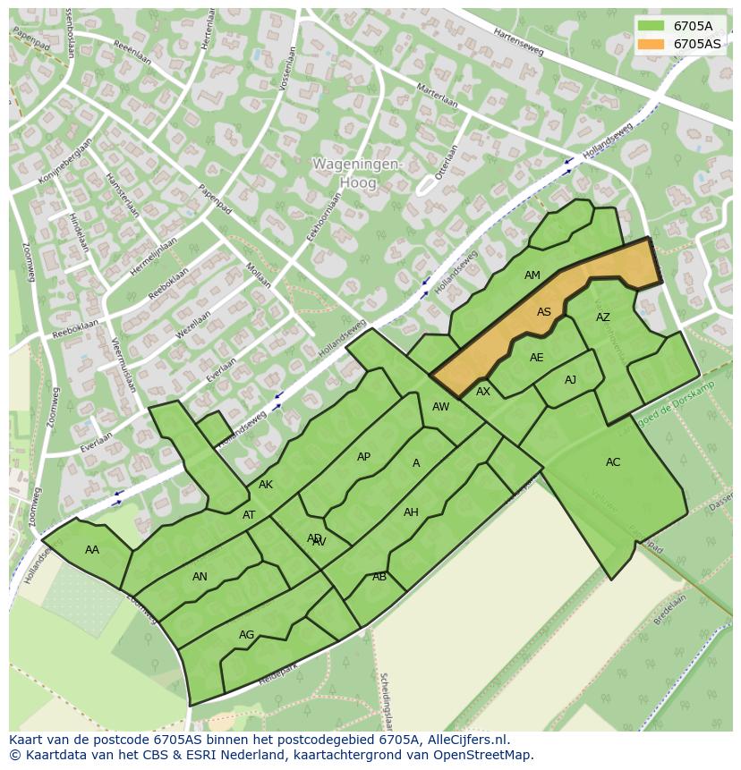 Afbeelding van het postcodegebied 6705 AS op de kaart.