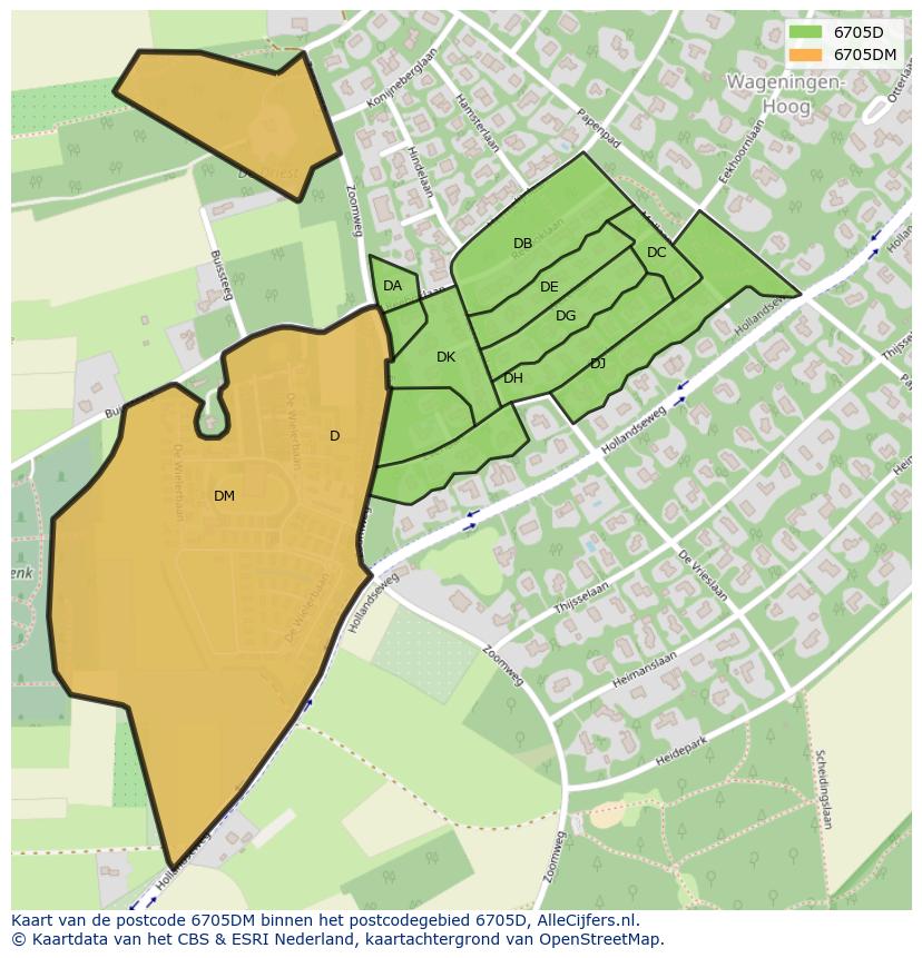 Afbeelding van het postcodegebied 6705 DM op de kaart.