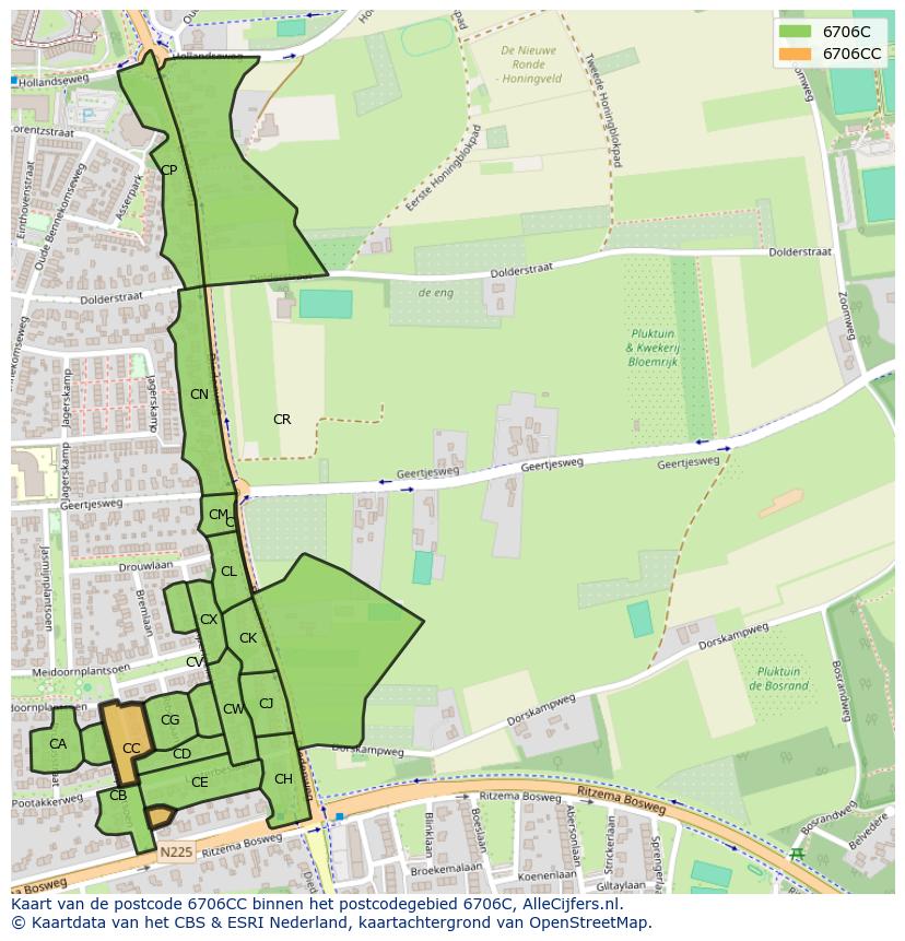 Afbeelding van het postcodegebied 6706 CC op de kaart.