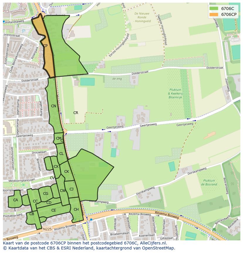 Afbeelding van het postcodegebied 6706 CP op de kaart.