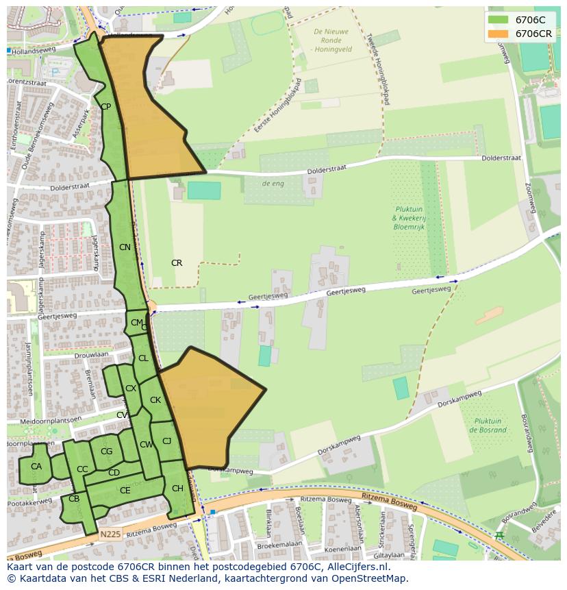 Afbeelding van het postcodegebied 6706 CR op de kaart.