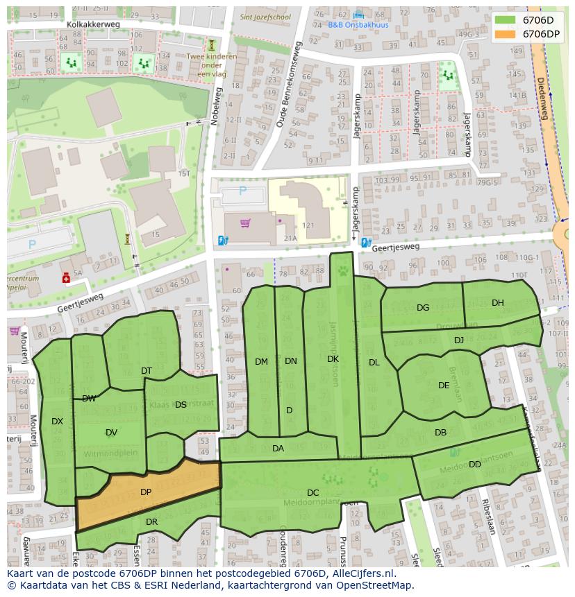 Afbeelding van het postcodegebied 6706 DP op de kaart.