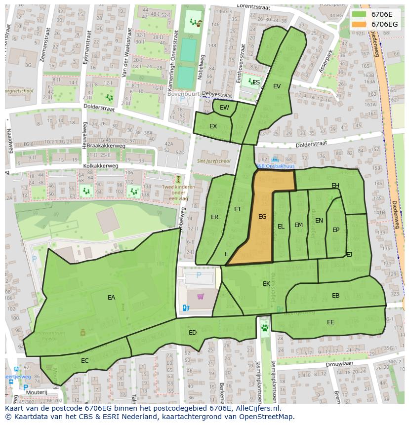 Afbeelding van het postcodegebied 6706 EG op de kaart.
