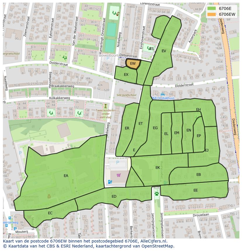 Afbeelding van het postcodegebied 6706 EW op de kaart.