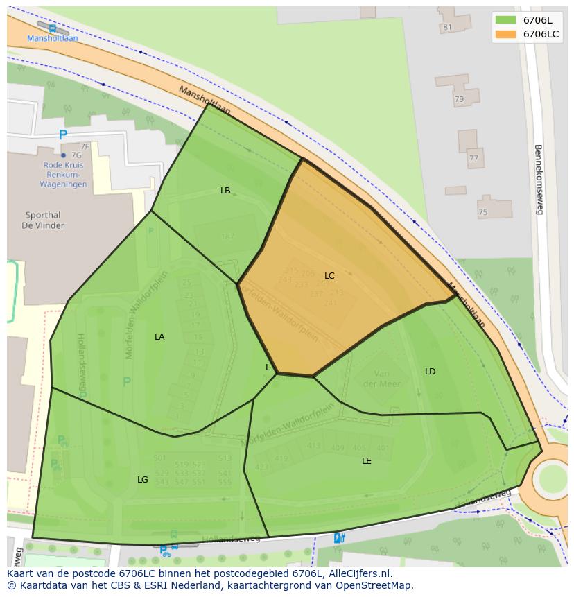 Afbeelding van het postcodegebied 6706 LC op de kaart.
