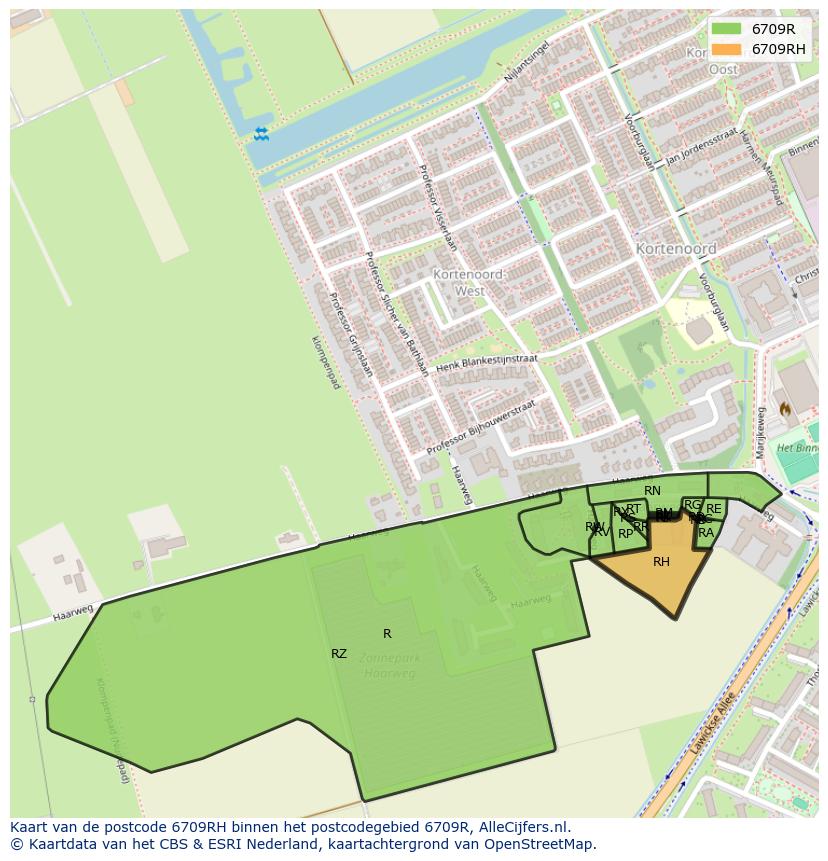 Afbeelding van het postcodegebied 6709 RH op de kaart.
