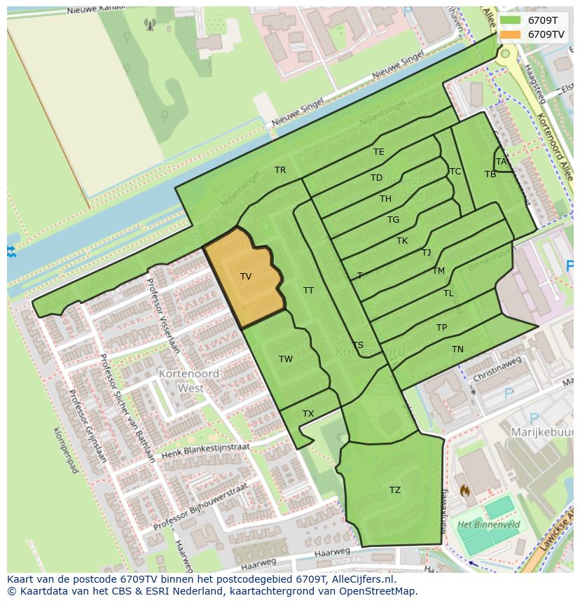 Afbeelding van het postcodegebied 6709 TV op de kaart.