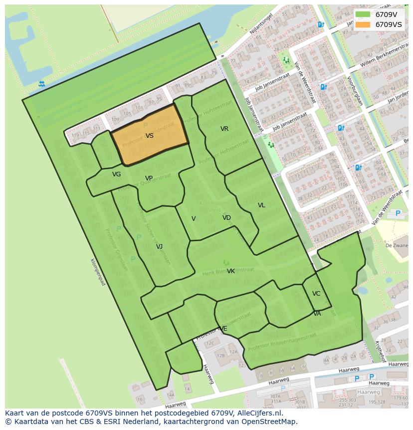 Afbeelding van het postcodegebied 6709 VS op de kaart.