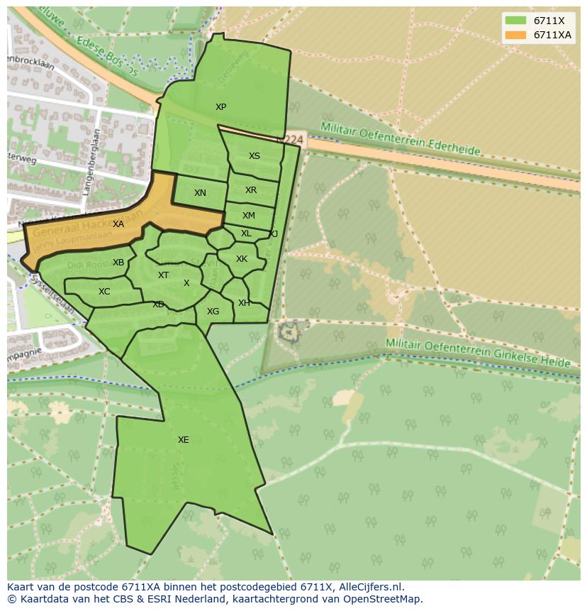 Afbeelding van het postcodegebied 6711 XA op de kaart.