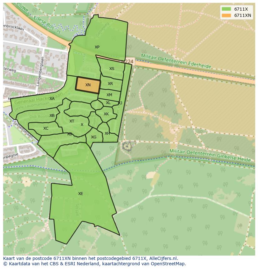 Afbeelding van het postcodegebied 6711 XN op de kaart.