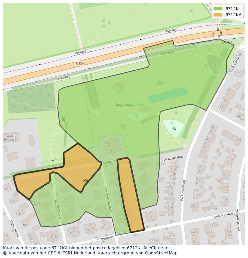 Afbeelding van het postcodegebied 6712 KA op de kaart.