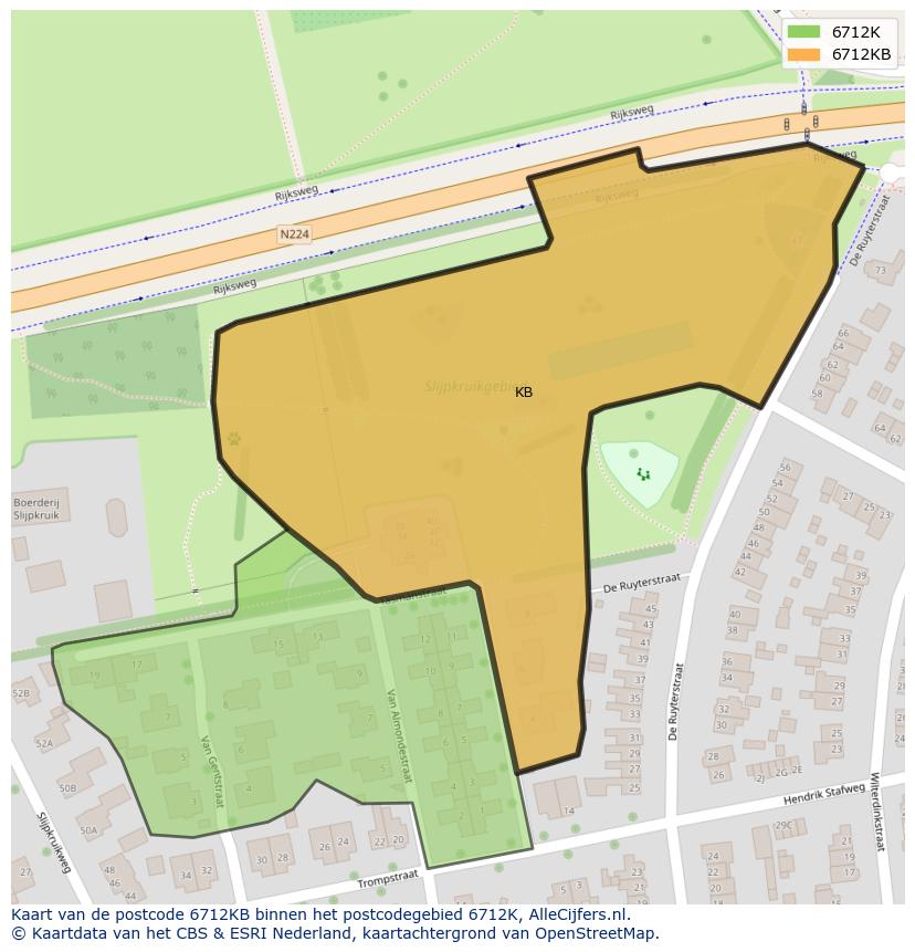 Afbeelding van het postcodegebied 6712 KB op de kaart.